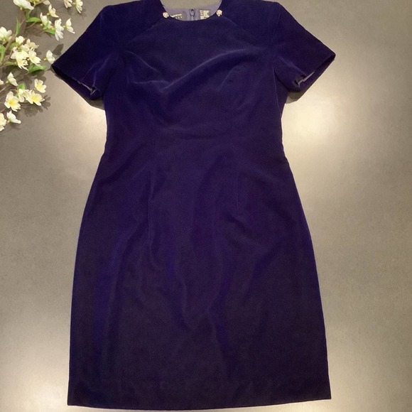 Vintage Liz Claiborne Velvet Strong Shoulder Embellished Keyhole Short Dress 90s - Picture 6 of 16